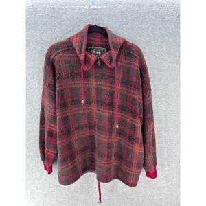 VTG 90s French Country Express Women' sz S Oversized Fleece Pullover Plaid Comfy